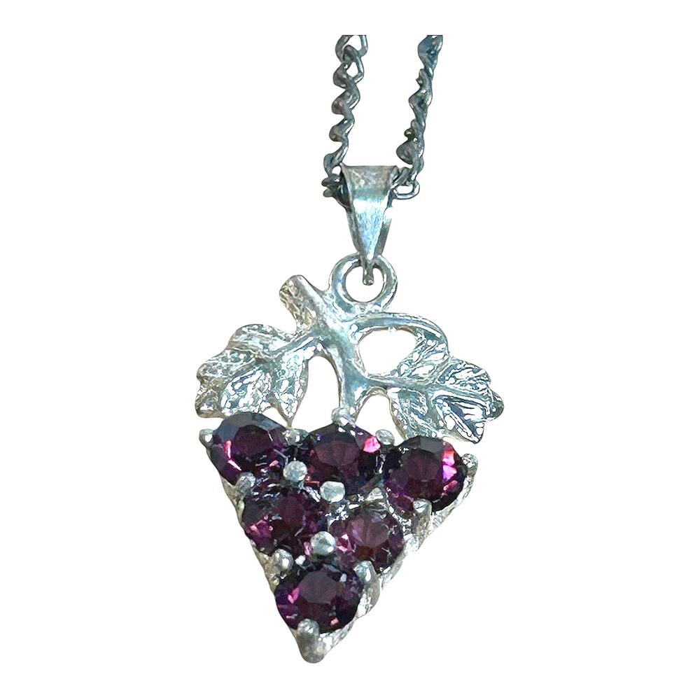 Vintage Purple Grapes Cluster 10K White Gold Plated Pendant Necklace
